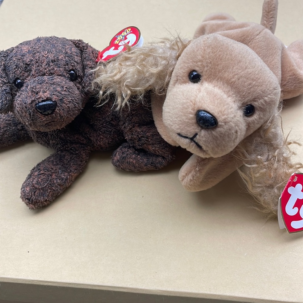 Fetcher & Spunky, 2 Ty Beanie Babies. Born 2000. Cuddly friends